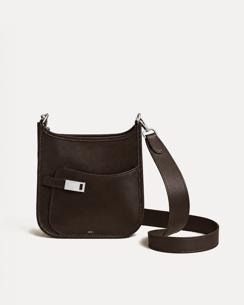 Dakota Lock Accent Crossbody Bag - Dark Brown
