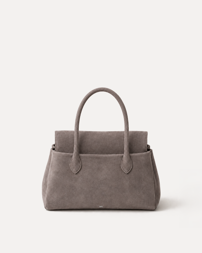 Aria Faux Suede Pocket Tote Bag - Taupe