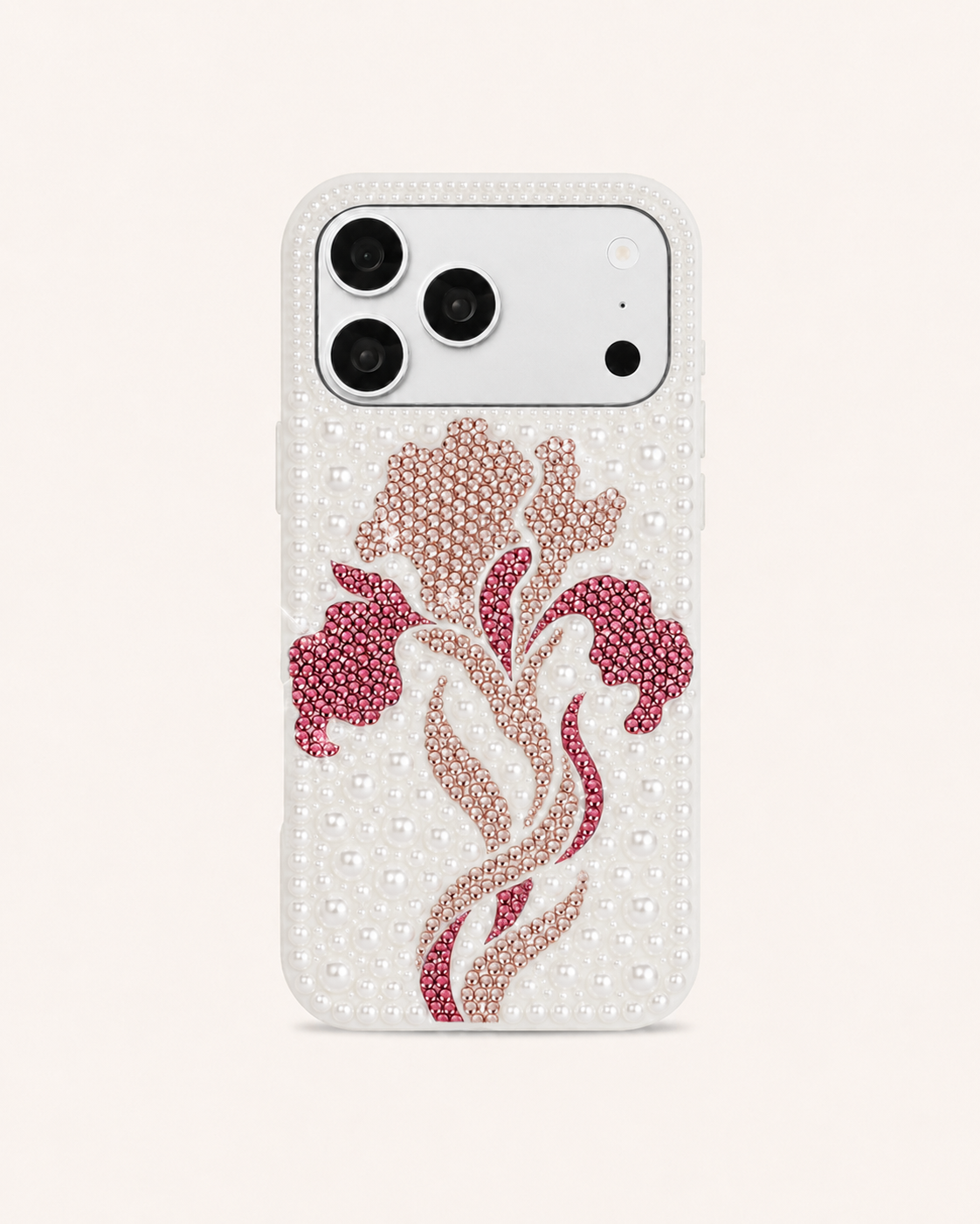 Floral Pearl Artificial Crystal Phone Case – White