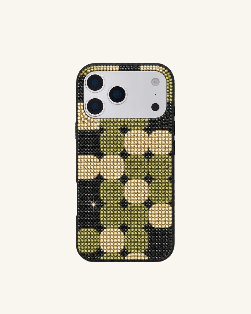 Geometric Check Artificial Crystal Phone Case - Black Olive