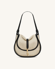 Arla Small Faux Suede Hobo Bag – Black Canvas