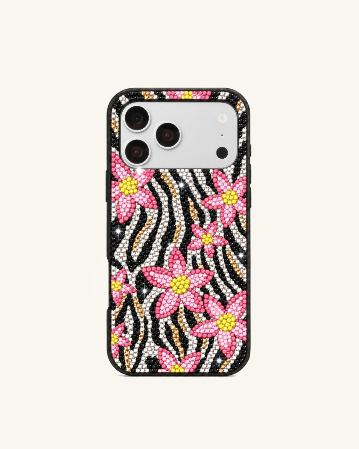 Sparkling Floral Zebra Phone Case – Black