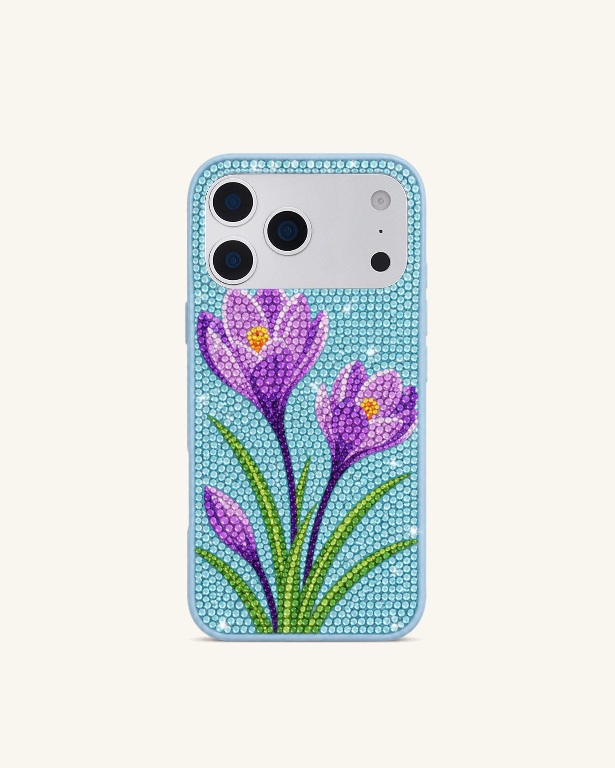 Purple Crocus Artificial Crystal Phone Case - Light Blue