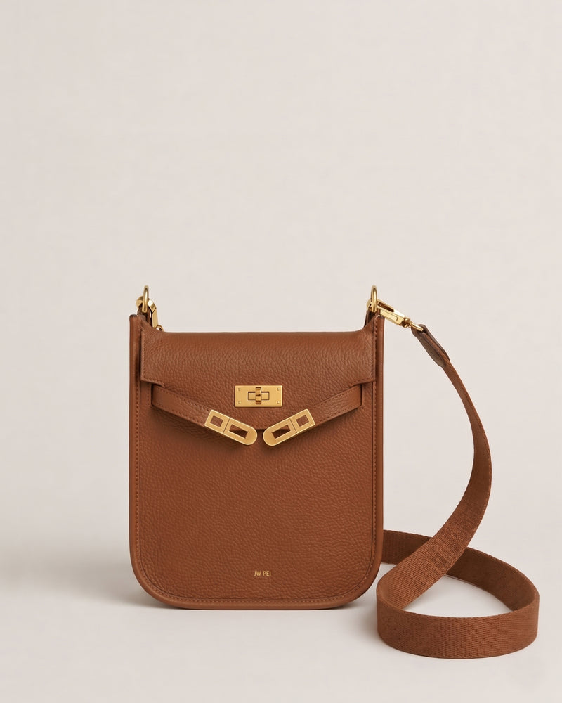 Ava Flap Lock Crossbody Bag - Brown