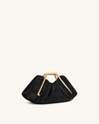 Lila Artificial Crystal Metal Frame Clutch - Black