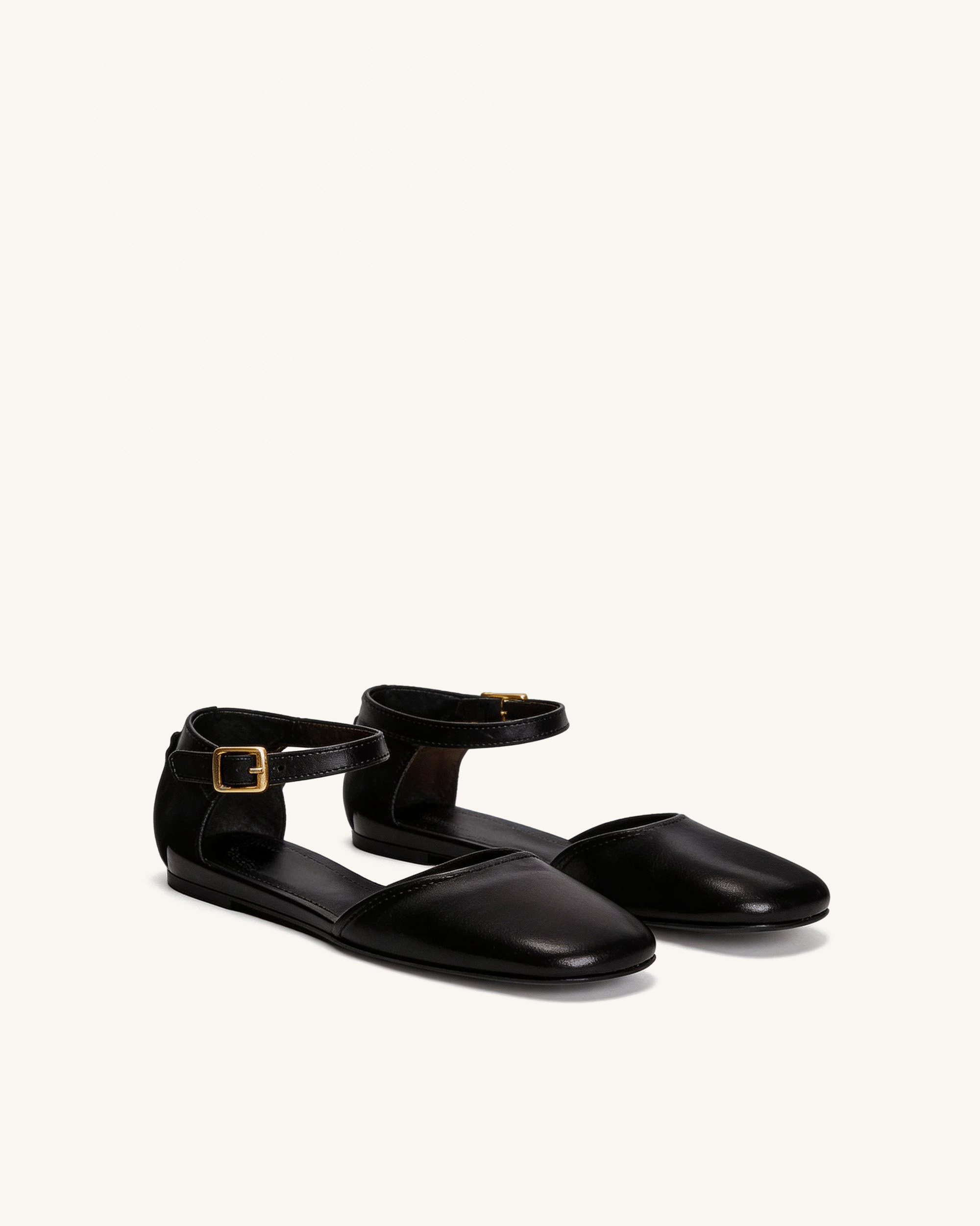 Luna Ankle Strap Flats – Black