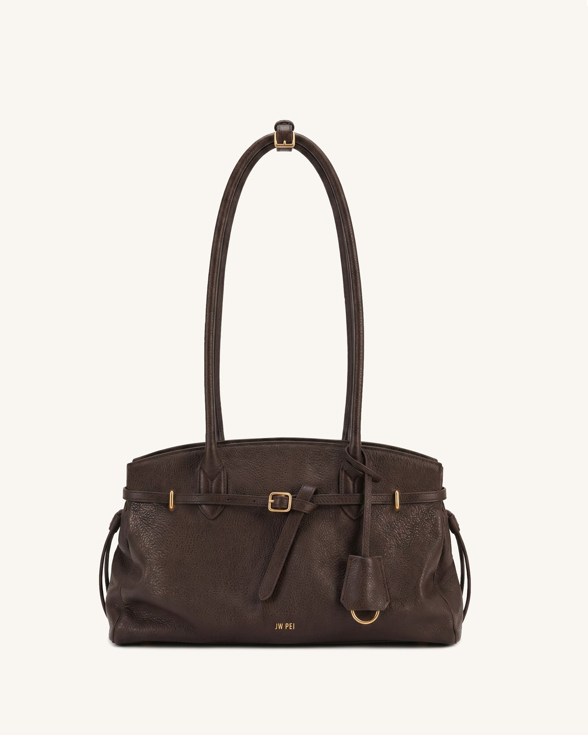 Nerissa Pebbled Buckle Belt Tote Bag – Dark Brown