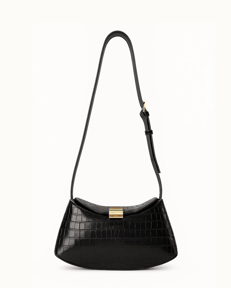 Mya Croc-Embossed Crossbody Bag - Black