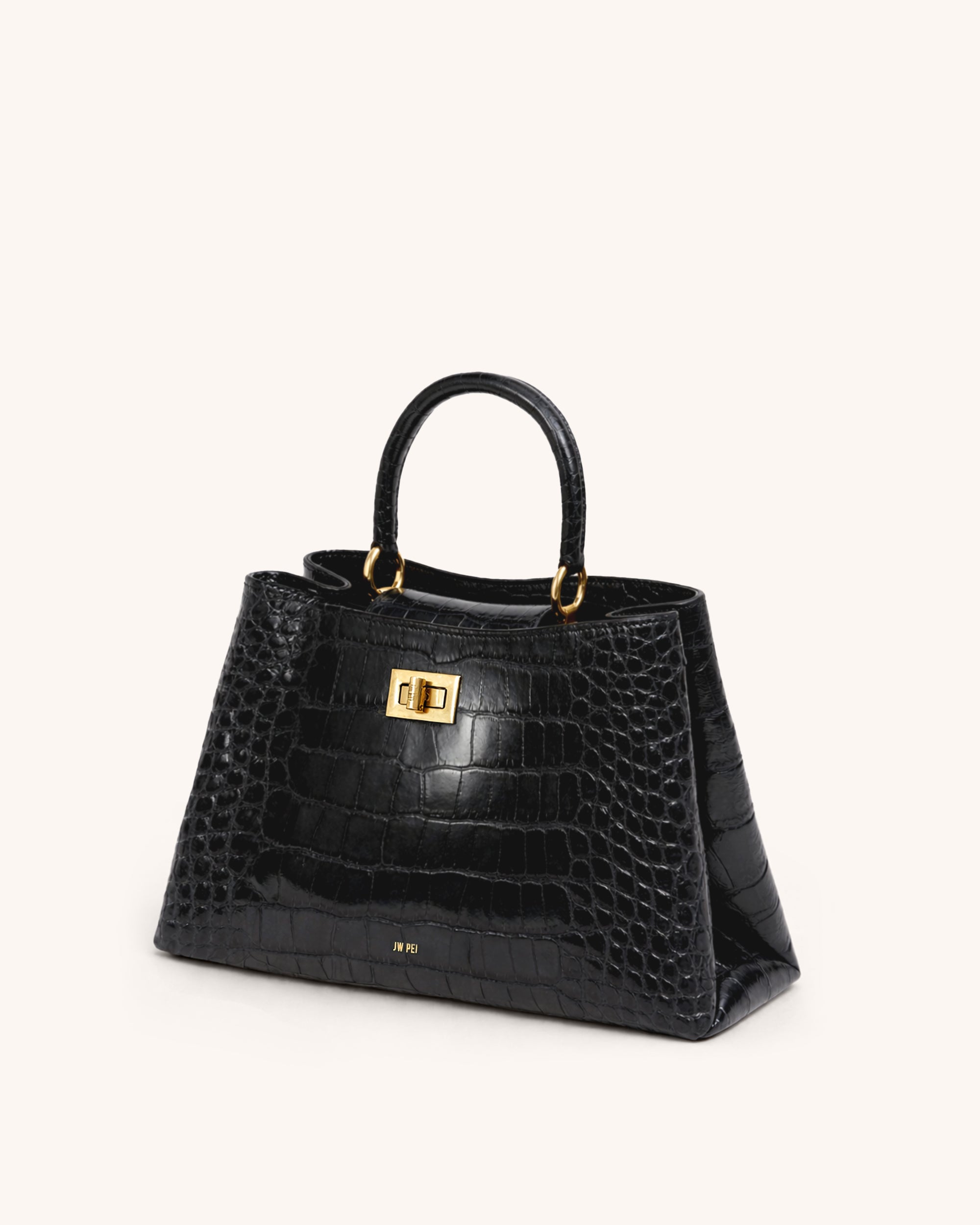 Harper Croc-Embossed Top Handle Bag - Black