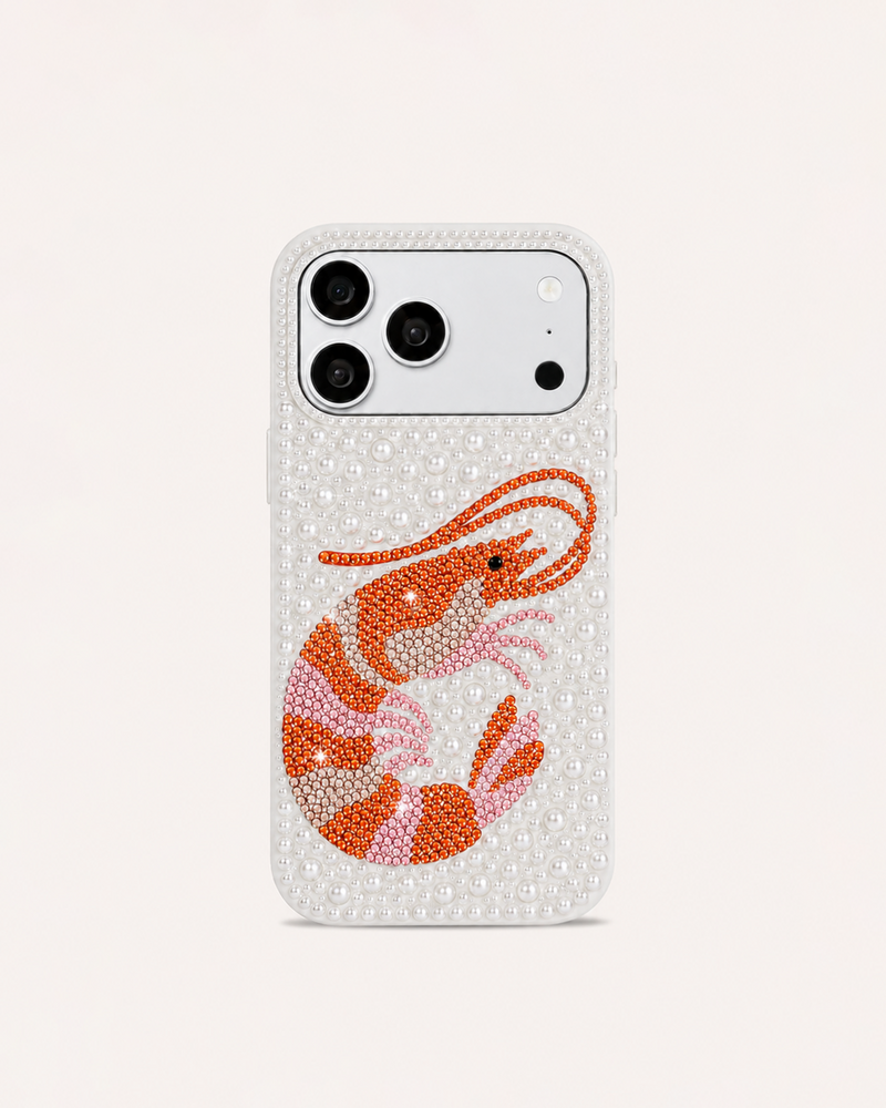 Shrimp Pearl Artificial Crystal Phone Case – White