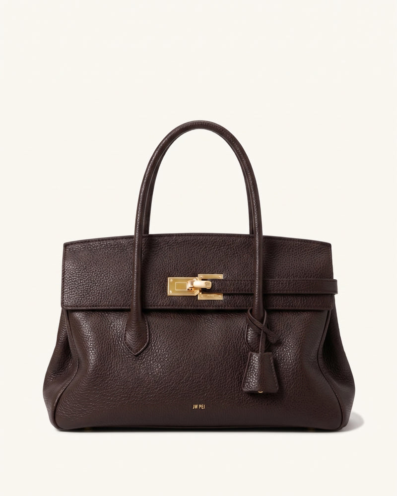 Ava Flap Turn-Lock Soft Tote Bag - Brown