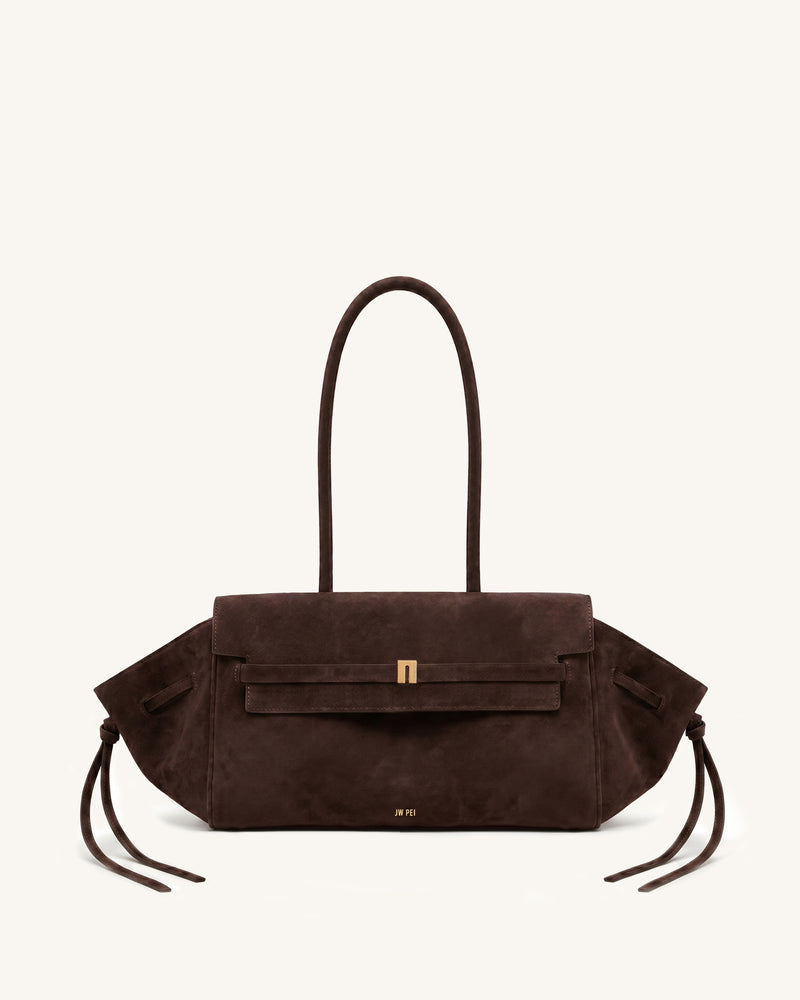 Hana Long Handle East-West Shoulder Bag – Dark Brown