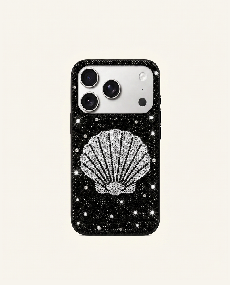 Seashell Artificial Crystal Phone Case - Black