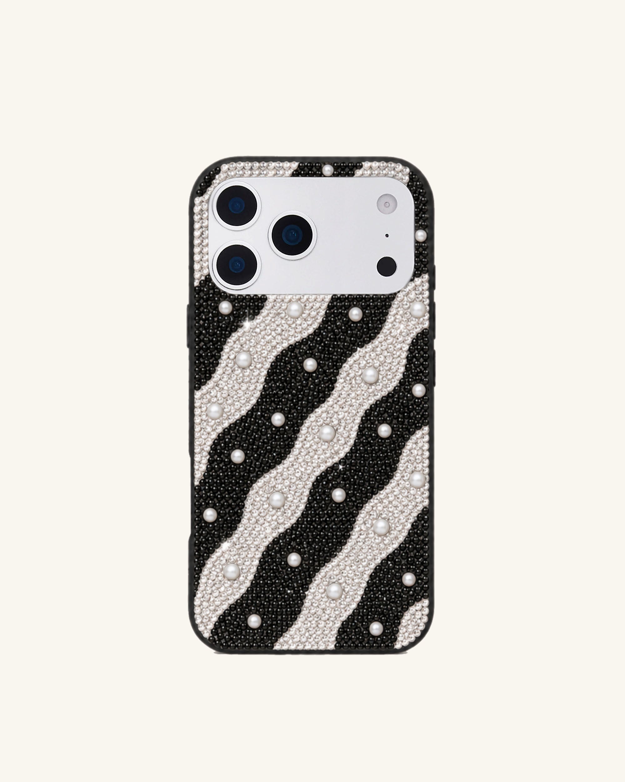 Pearl Zebra Artificial Crystal Phone Case - Black White