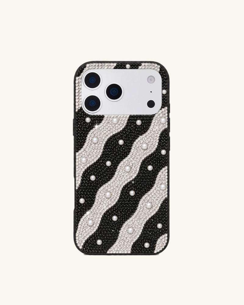 Pearl Zebra Artificial Crystal Phone Case - Black White