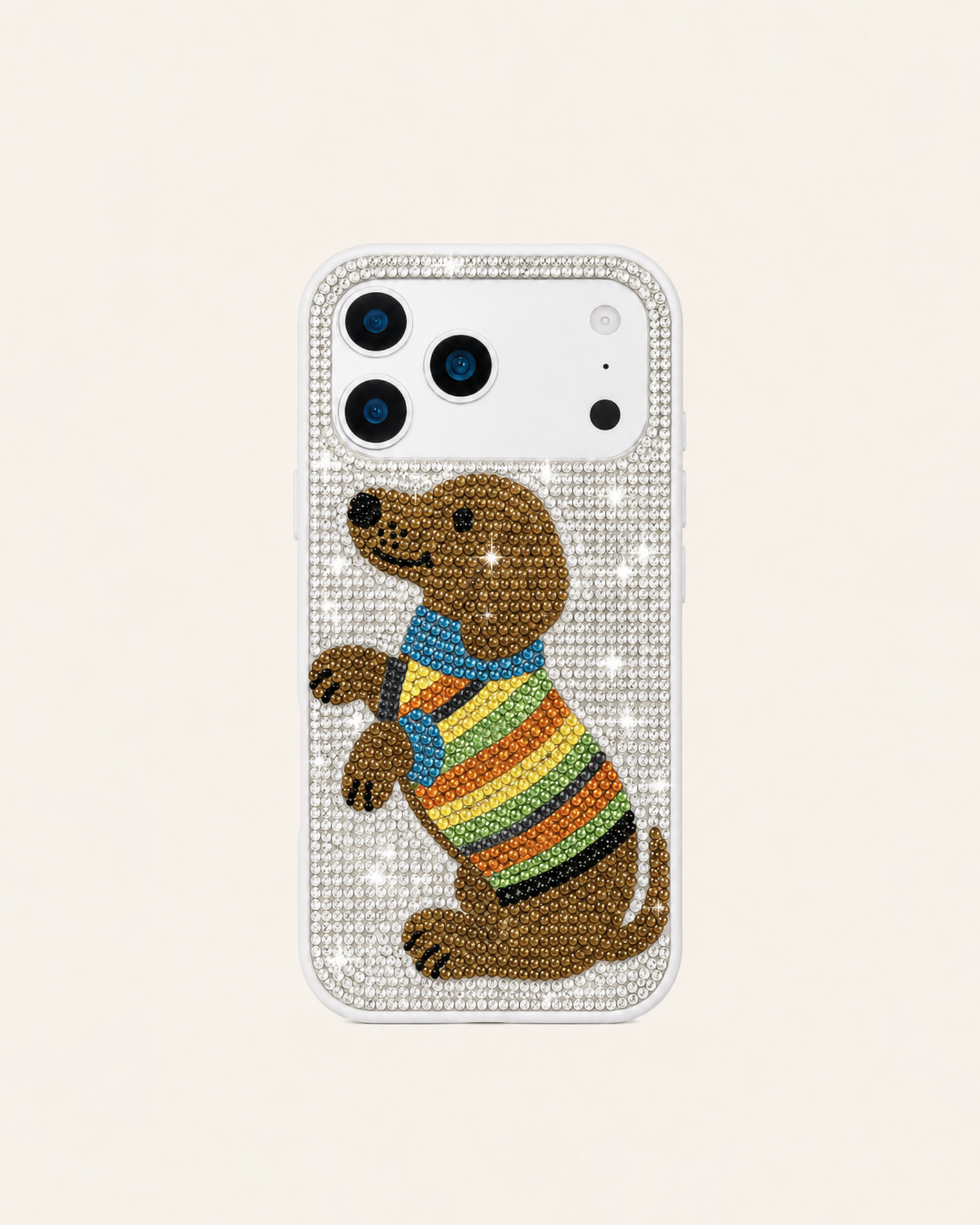 Dog Artificial Crystal Phone Case – White & Multicolor