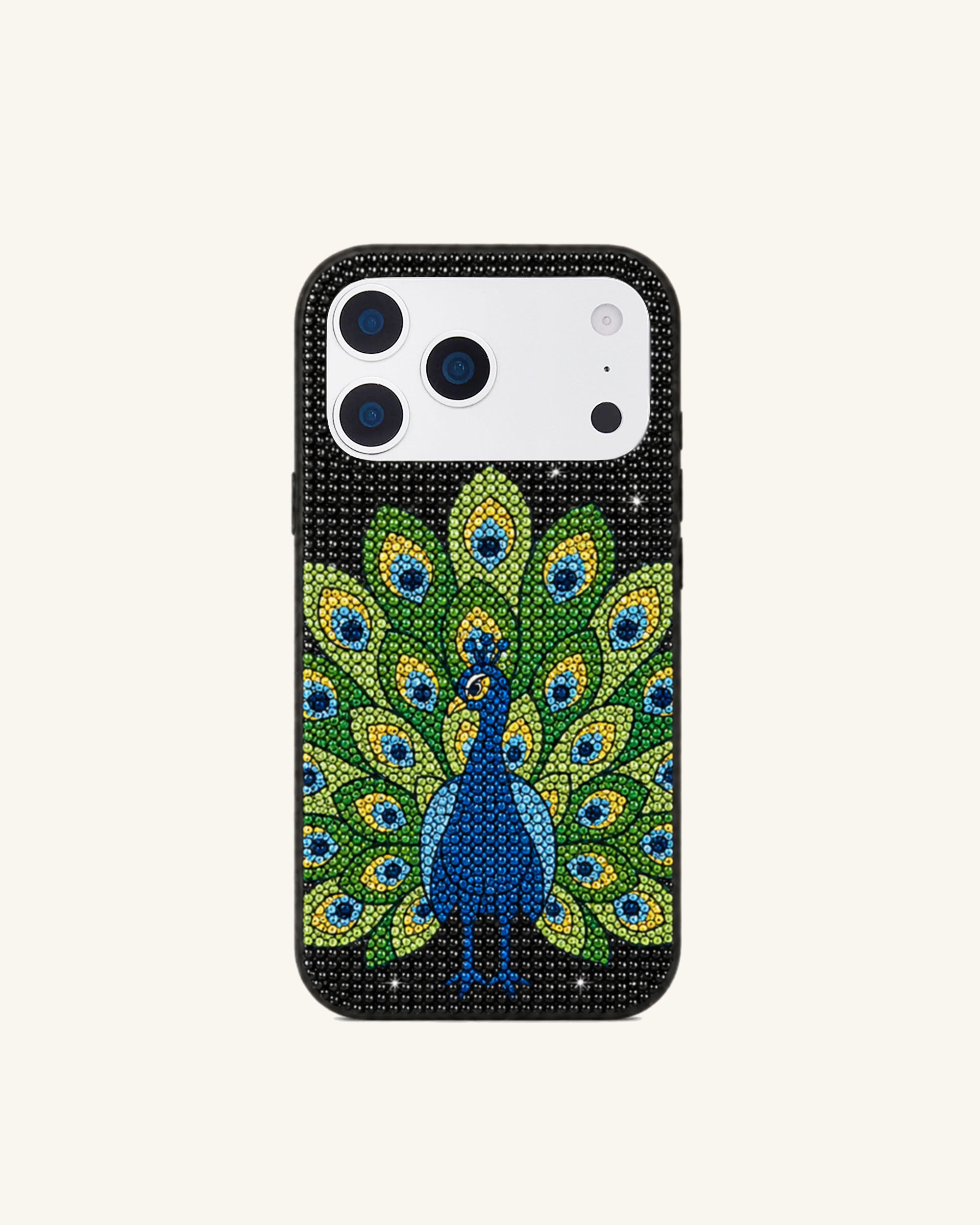 Peacock Rhinestone Phone Case – Black