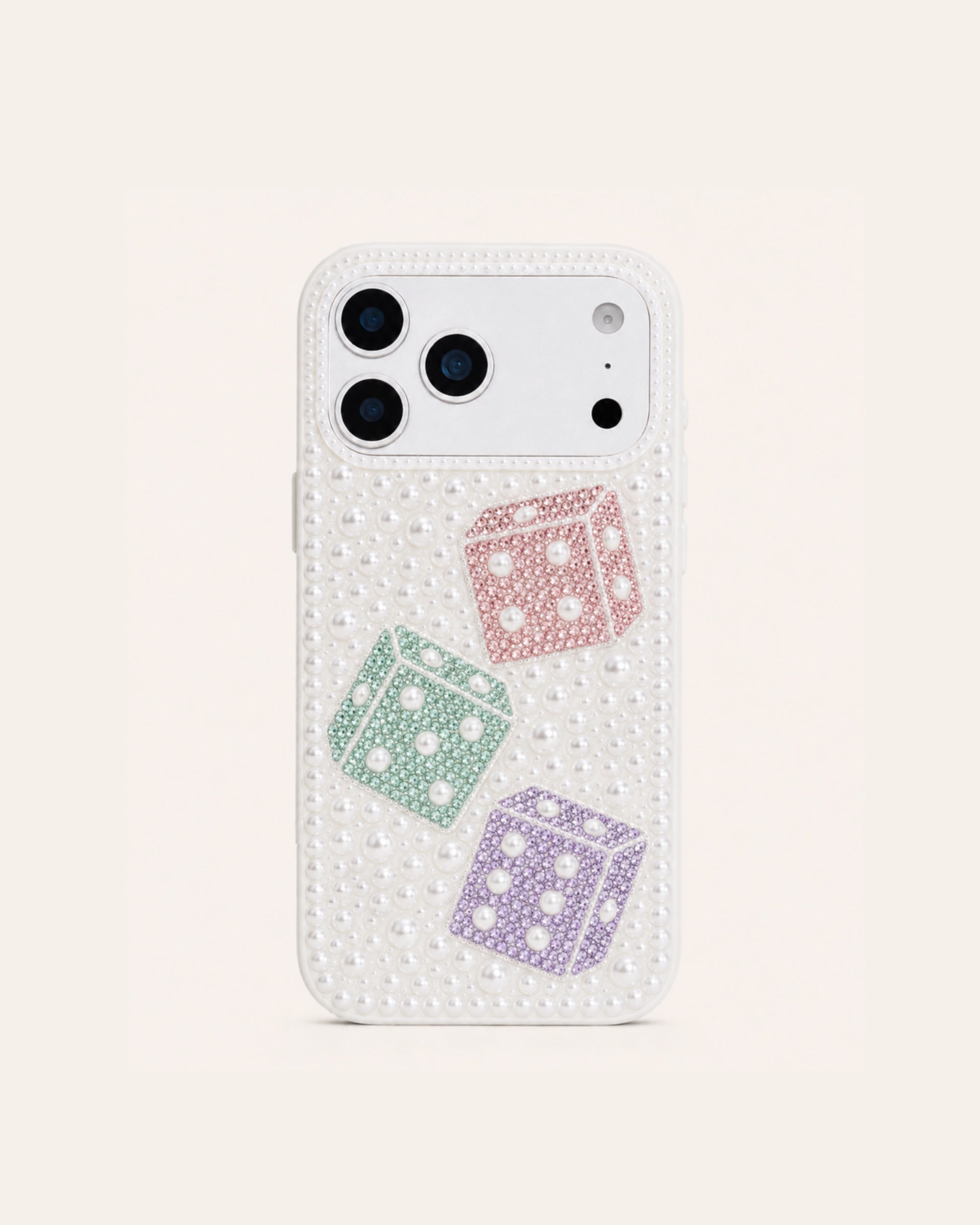 Pearl Dice Embellished Phone Case – White
