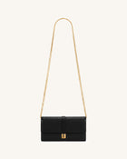 Hana Pebbled Chain Crossbody Wallet – Black