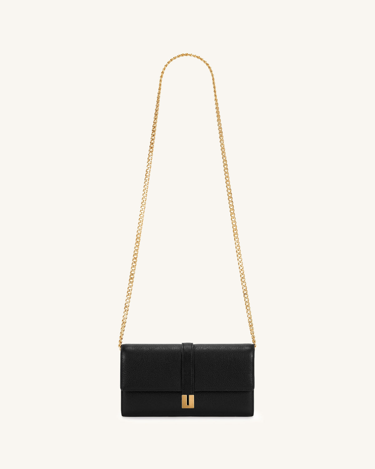 Hana Pebbled Chain Crossbody Wallet – Black