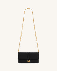 Hana Pebbled Chain Crossbody Wallet – Black