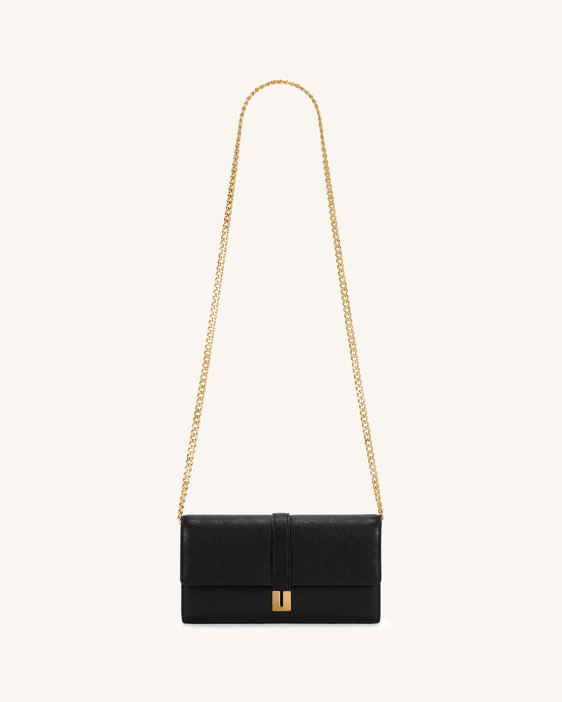 Hana Pebbled Chain Crossbody Wallet – Black