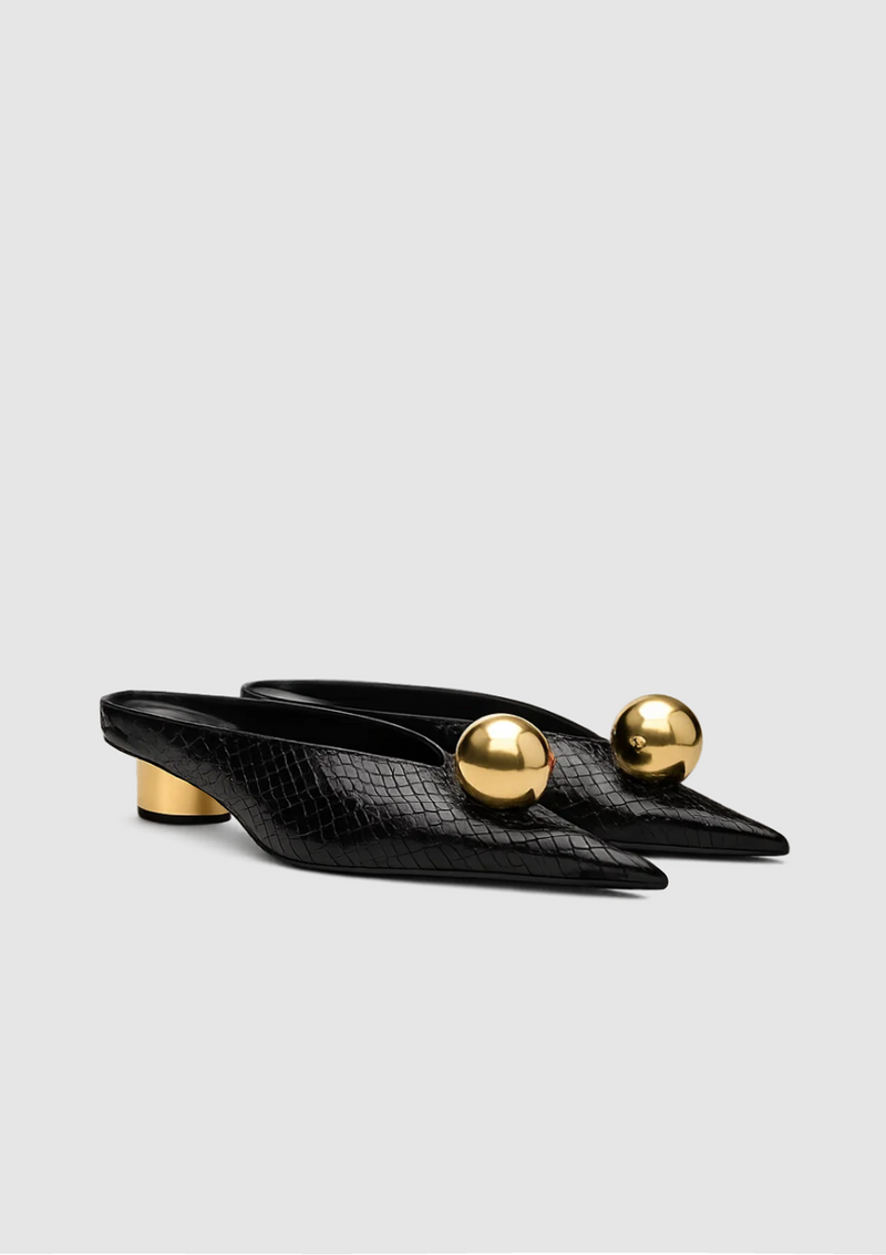 Naomi Gold Orb Mules – Black