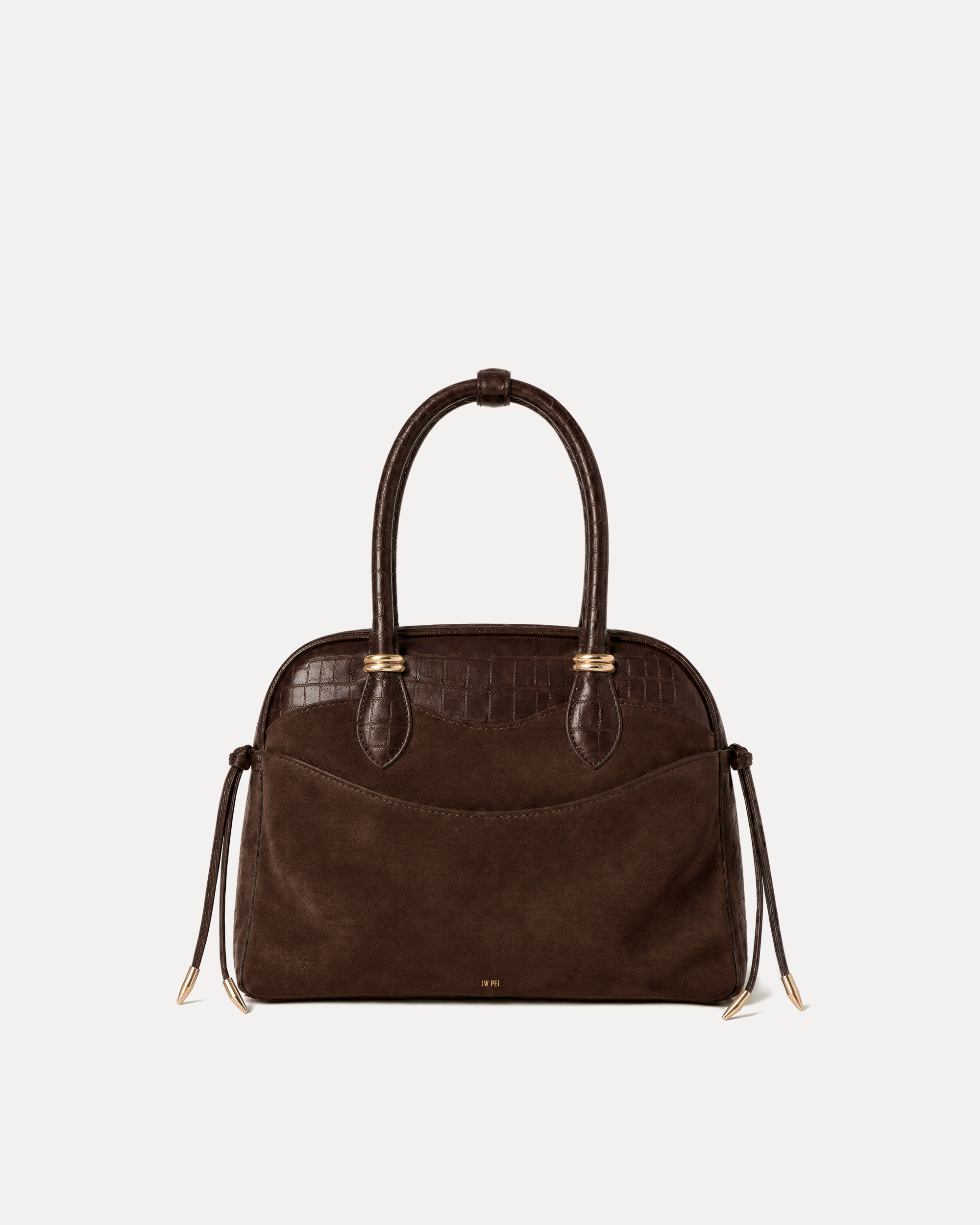 Ava Croc-Trim Top Handle Bag - Chocolate Brown