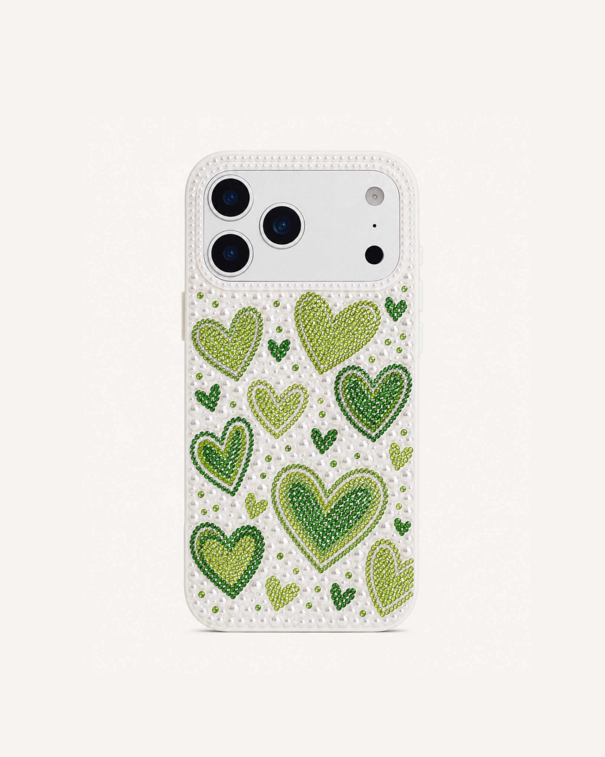 Gradient Heart Faux Pearl Phone Case - White