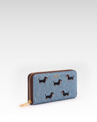 Dachshund Embroidered Denim Zip Wallet - Blue
