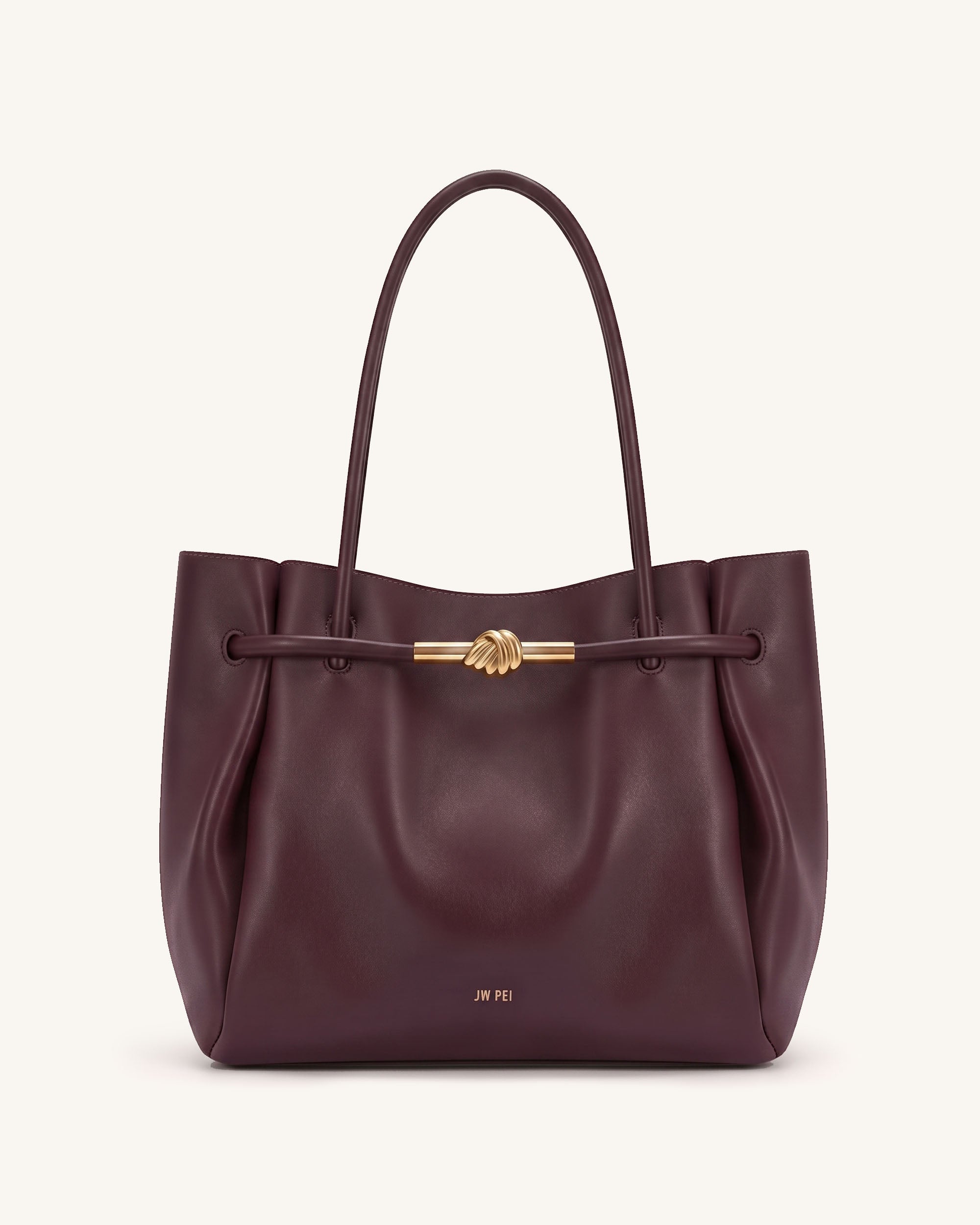 Lena Metal Rope Knot Drawstring Tote Bag - Burgundy