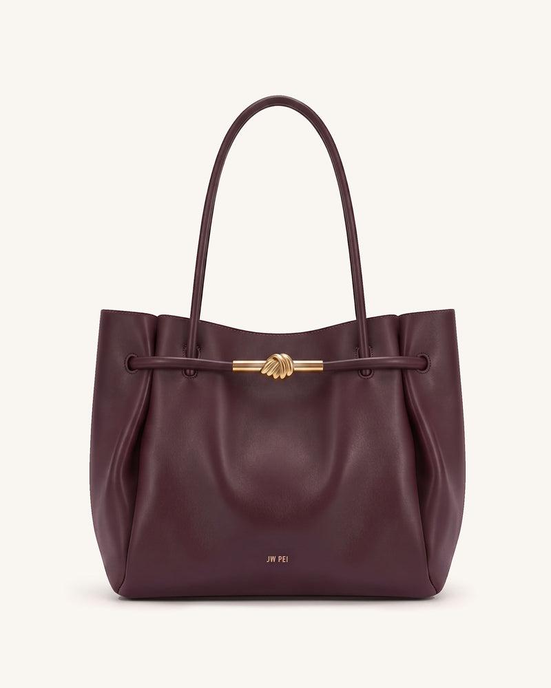 Lena Metal Rope Knot Drawstring Tote Bag - Burgundy