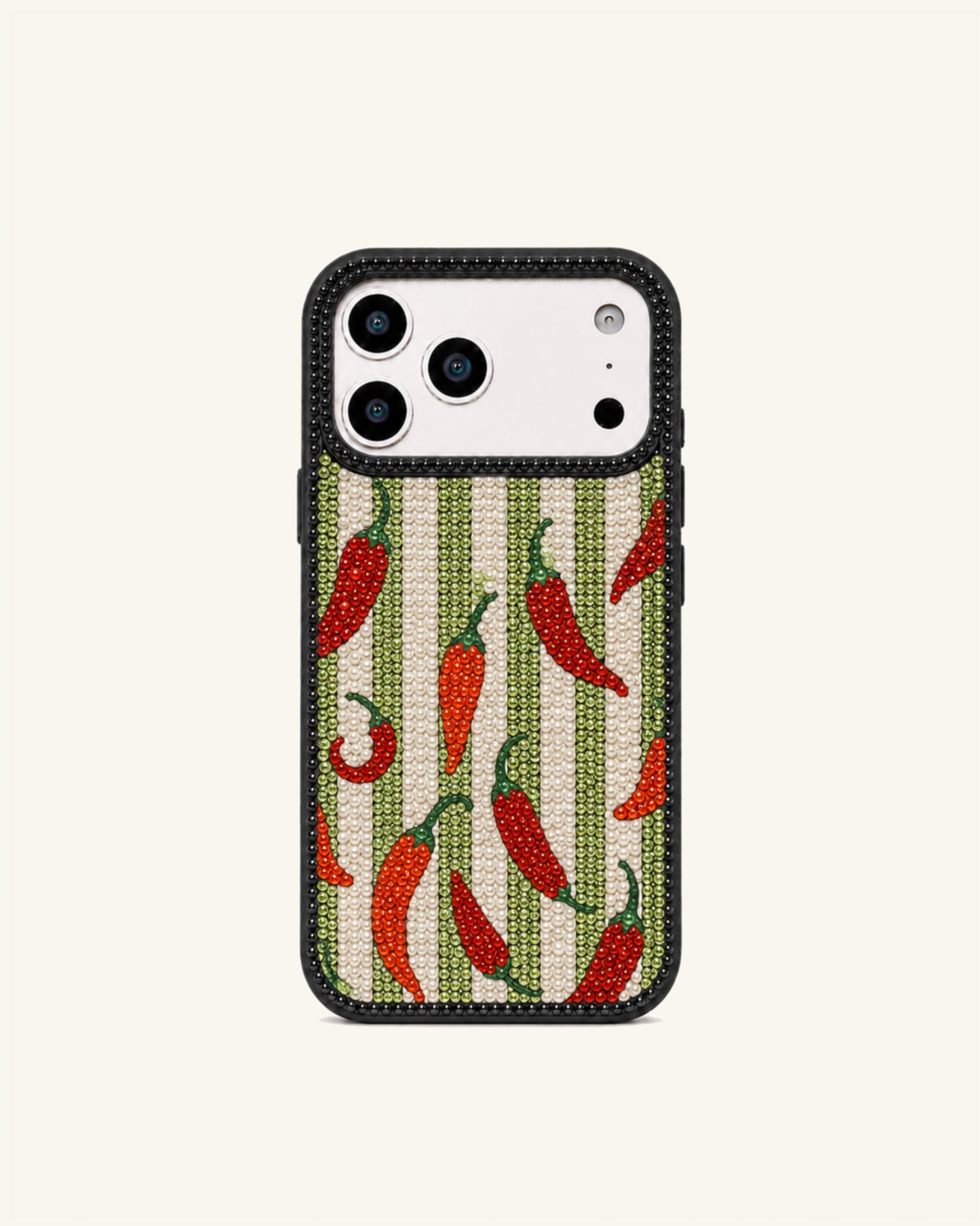 Chili Stripe Artificial Crystal Phone Case - Black