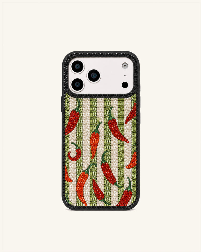 Chili Stripe Artificial Crystal Phone Case - Black