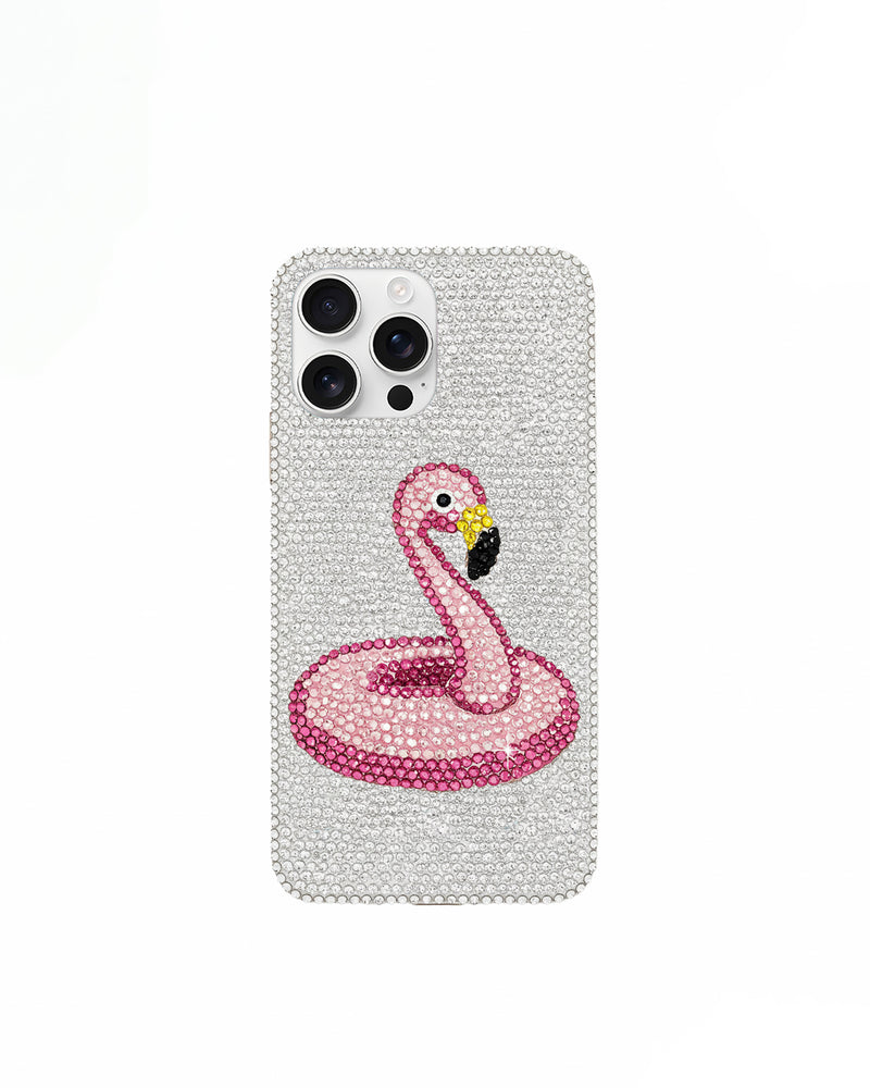 Pink Flamingo Artificial Crystal Phone Case – White