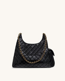 Vivian Quilted Chain Shoulder Bag - Black