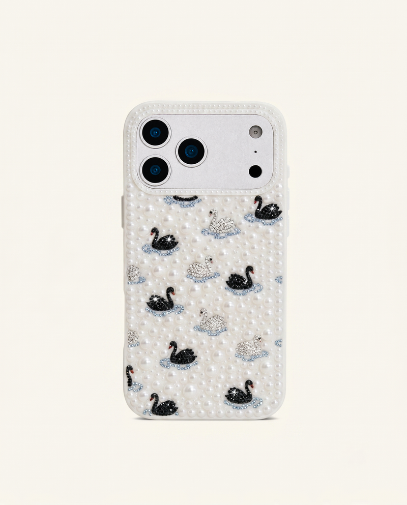 Pearl Swan Embellished Phone Case – White