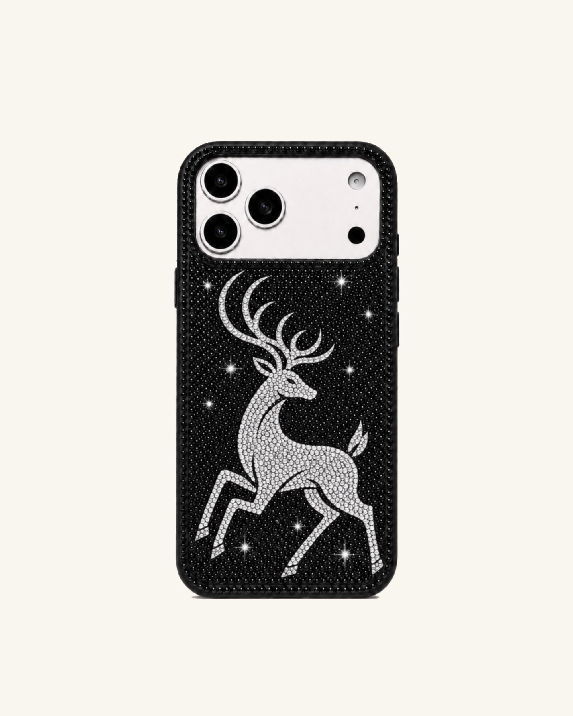 Artificial Crystal Deer Phone Case – Black