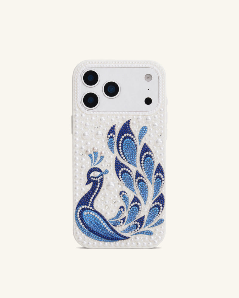 Blue Peacock Pearl Phone Case – White
