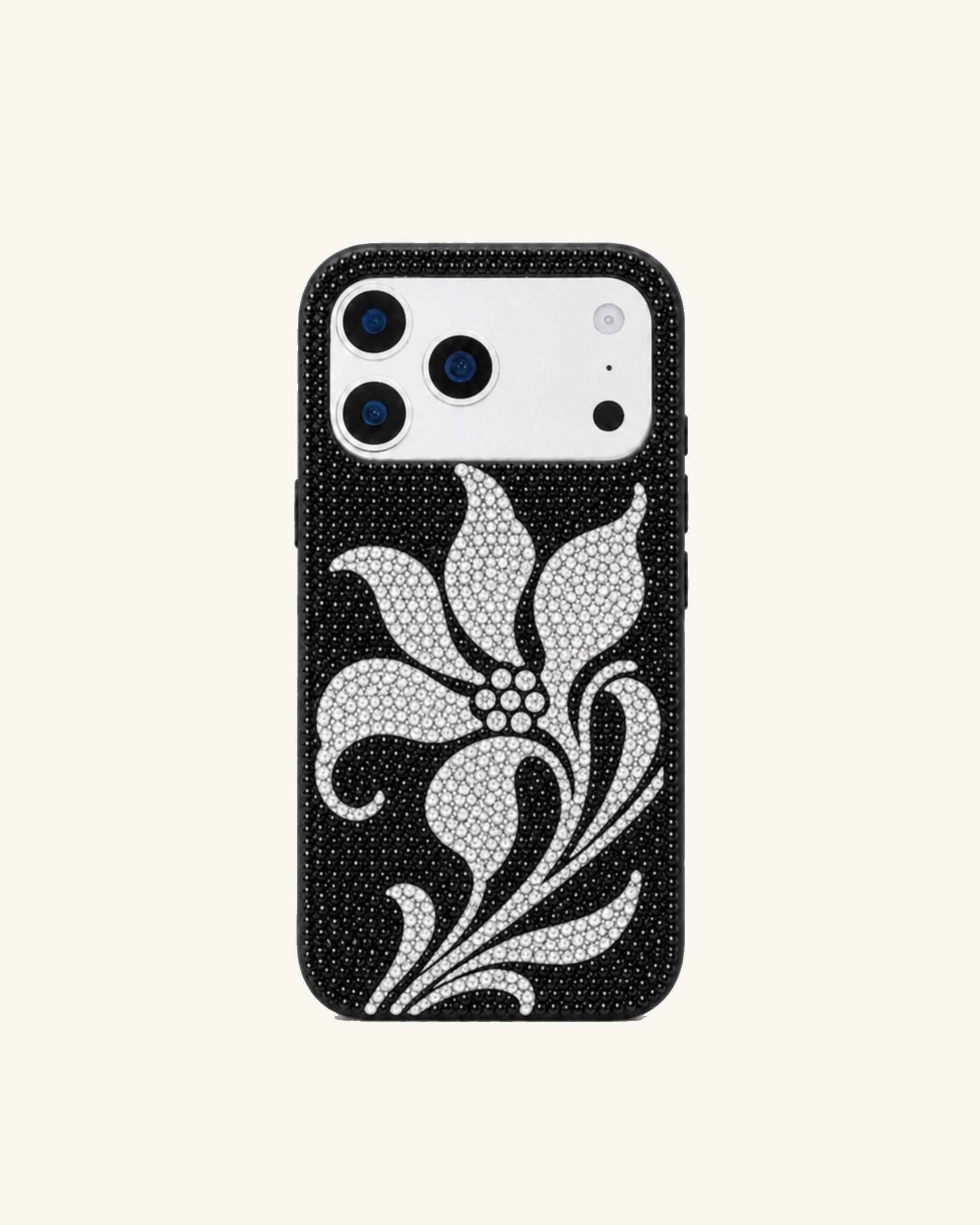 Rhinestone Floral Phone Case – Black