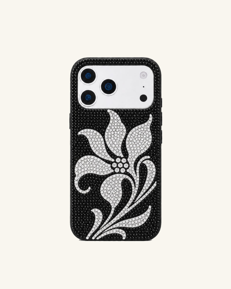 Rhinestone Floral Phone Case – Black