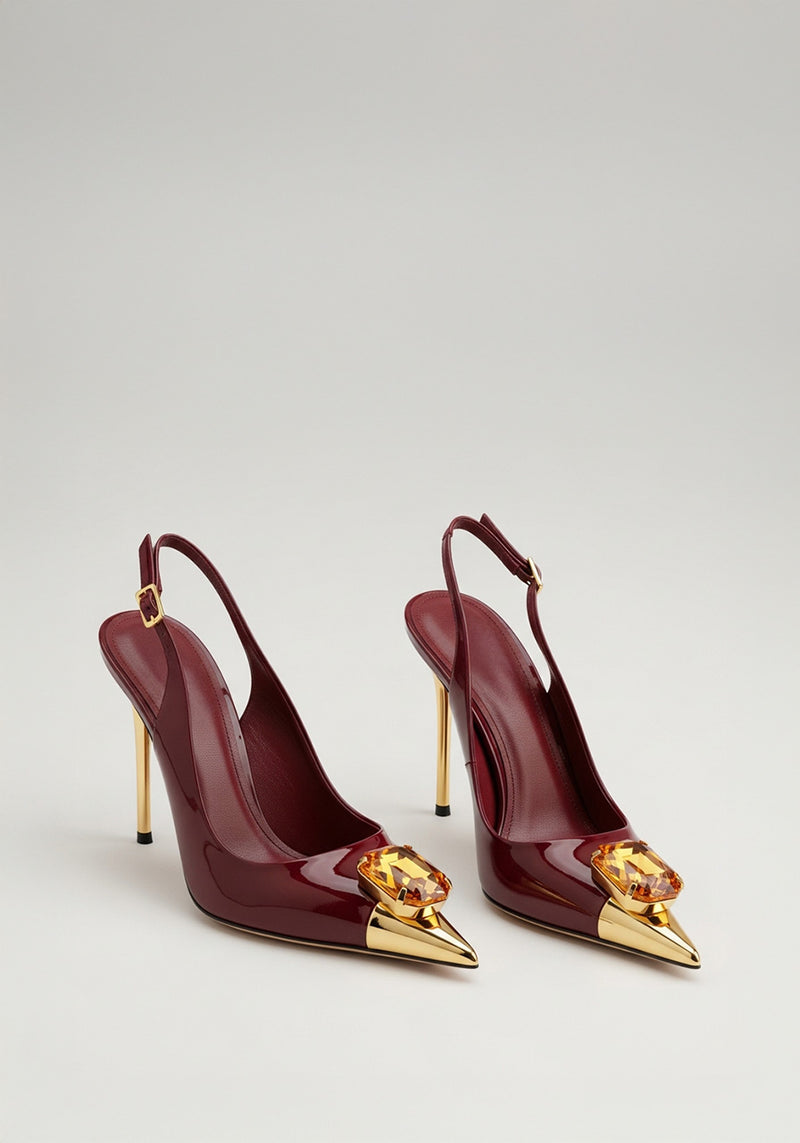 Ruby Crystal Pointed Pumps – Claret