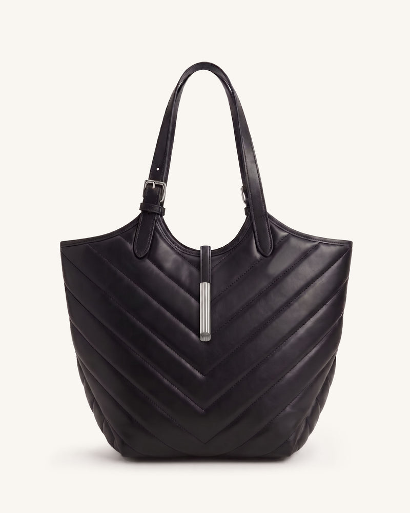 Valerie Chevron Quilted Tote - Black