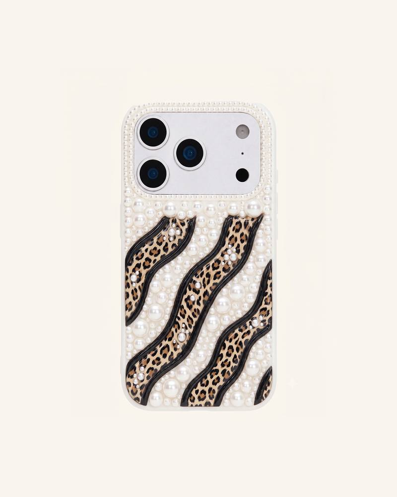 Pearl Leopard Print Phone Case – White
