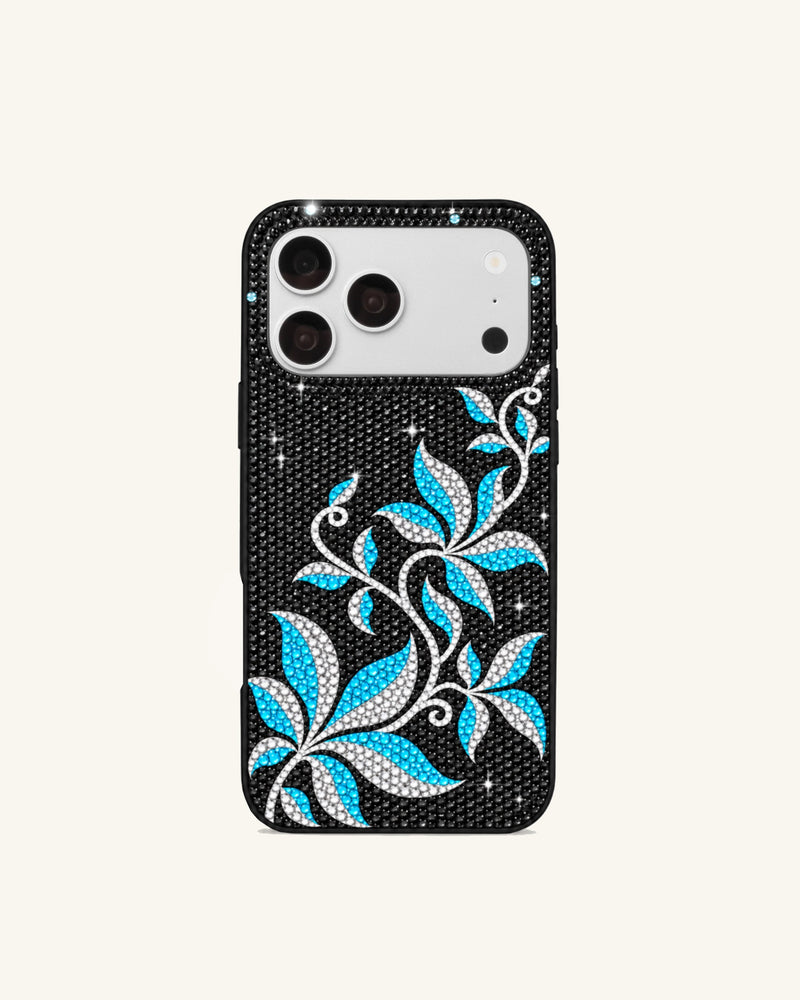 Floral Artificial Crystal Phone Case – Black