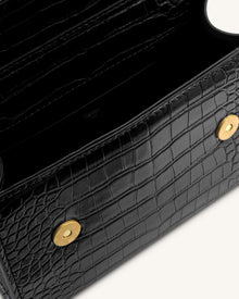 Astrid Calla Lily Metal Handle Top Handle Bag - Black Croc