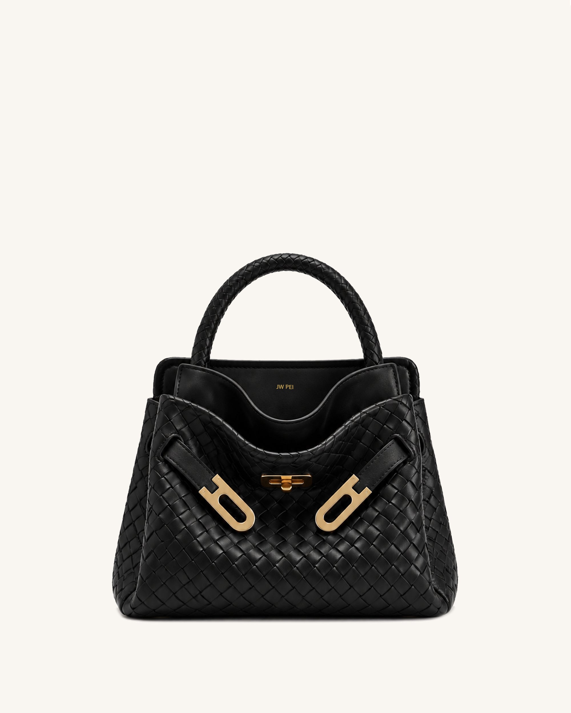 Rhea Woven Buckle Accent Top Handle Bag – Black