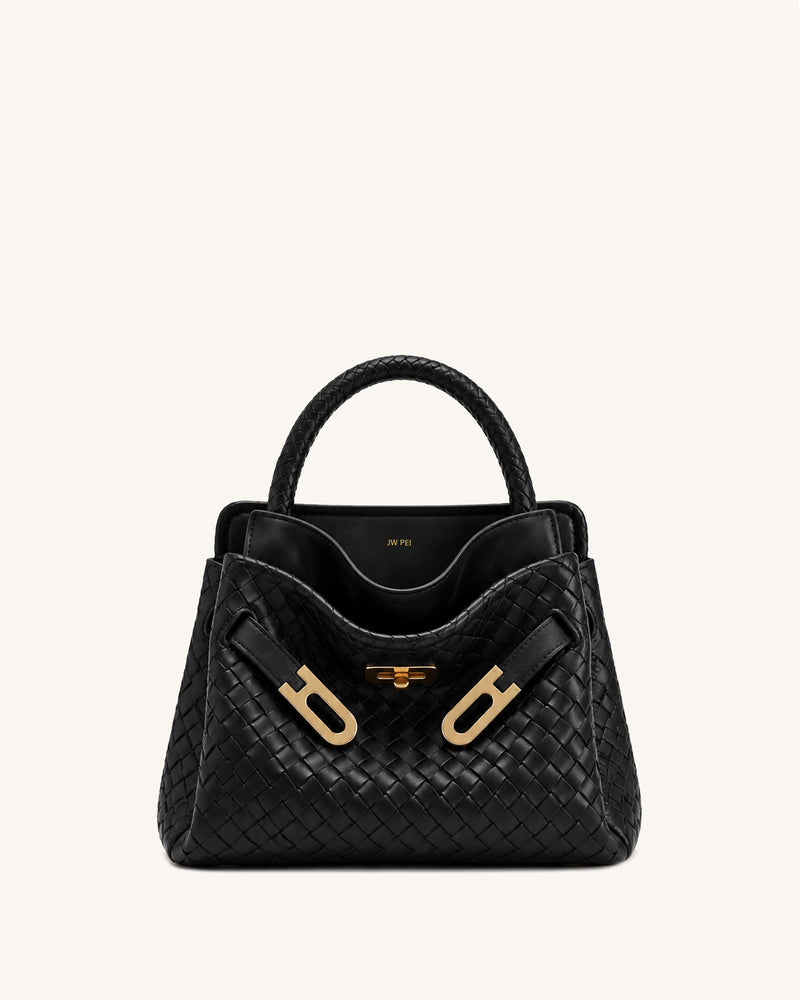 Rhea Woven Buckle Accent Top Handle Bag – Black