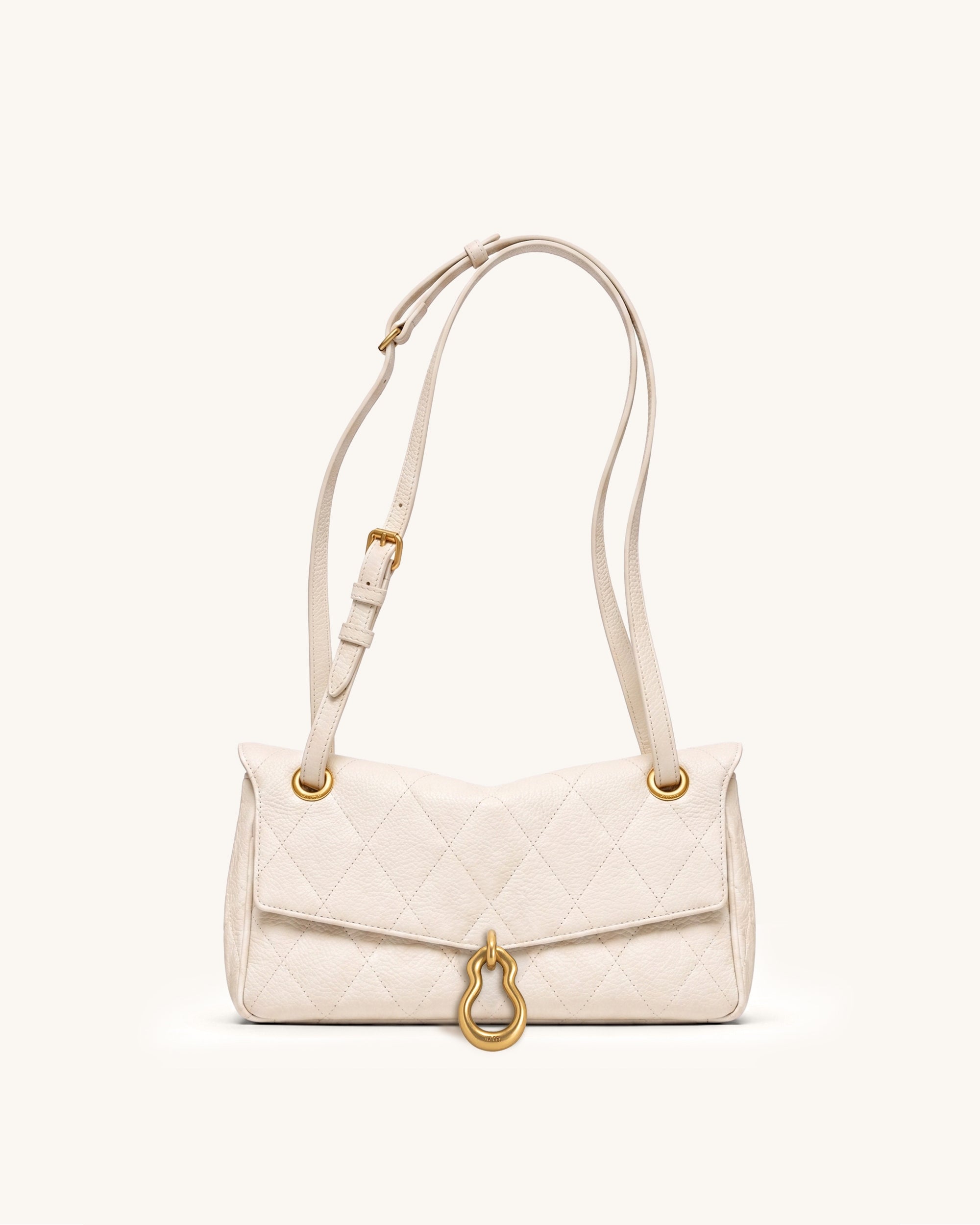 Jayla Metal Pendant Embellished Quilted Shoulder Bag - Ivory