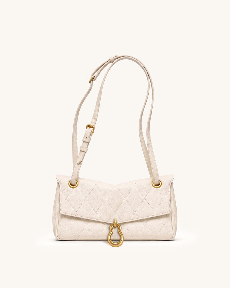 Jayla Metal Pendant Embellished Quilted Shoulder Bag - Ivory